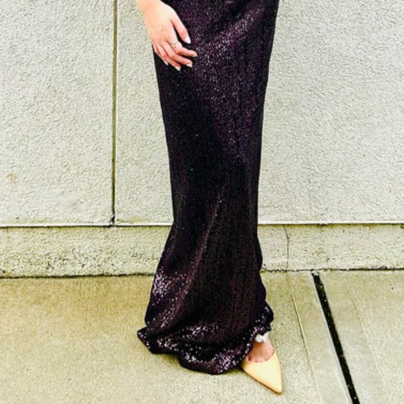 TERI JON 3/4 Sleeve Plum Sequin Sheath Gown   NEW!!! - Picture 3 of 15